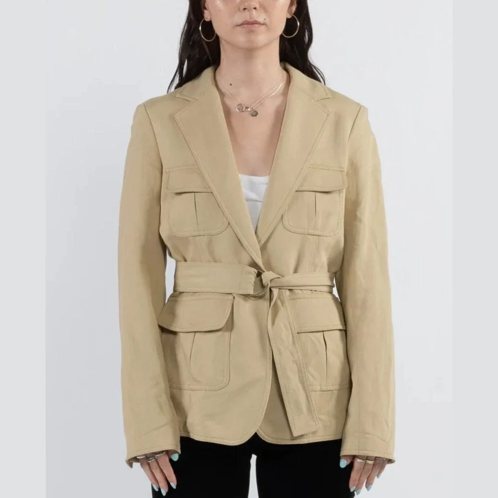 Nili Lotan Khaki Utility Blazer Belted Jacket Safari Coat 8